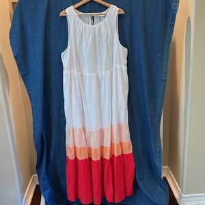 Ava & Viv White/pink/tangerine/red Sleeveless Maxi Dress. Size 1X. NWT